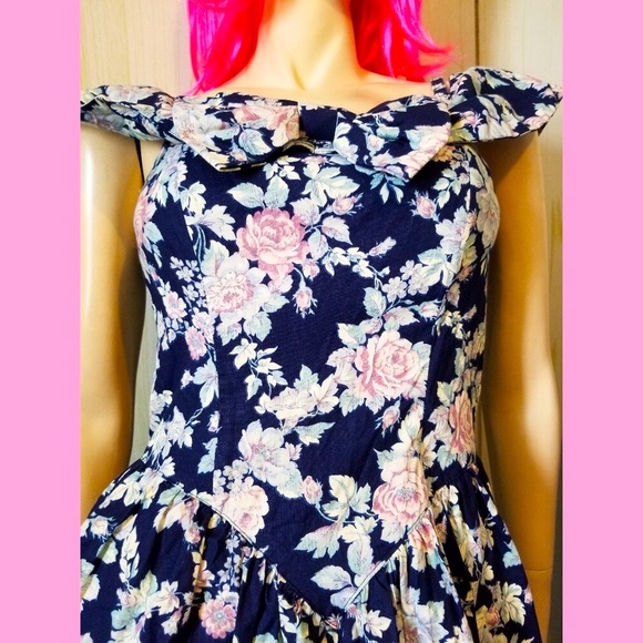 Vintage 80s Does 50s ALL THAT JAZZ Floral Party Dress - Picture 1 of 8